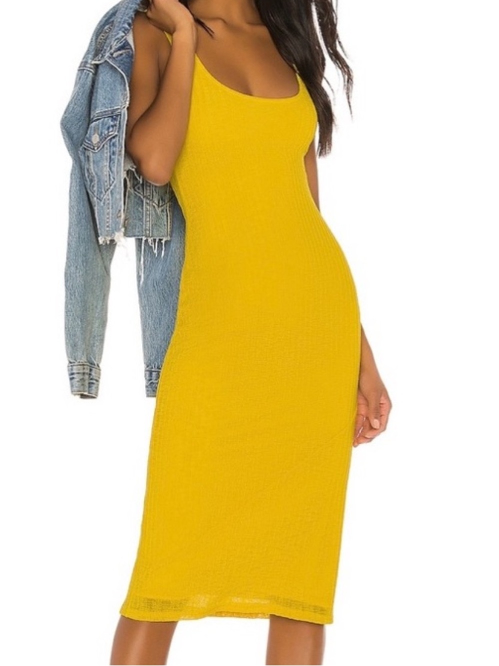 House of Harlow 1960 x Revolve Yellow Marigold Ribbed Sleeveless Midi Dress Sz M